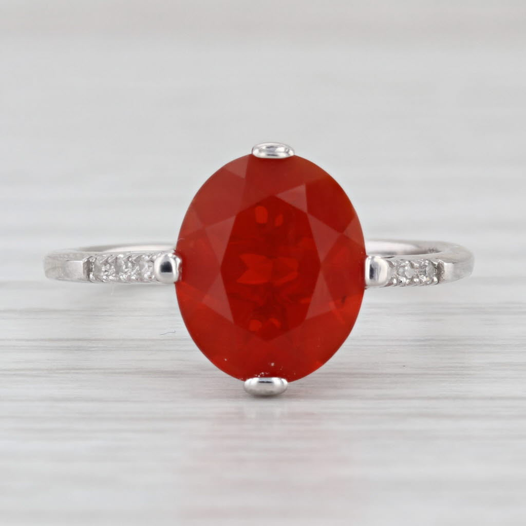 2.59ctw Fire Opal Diamond Ring 10k White Gold Size 8 Cathedral Band