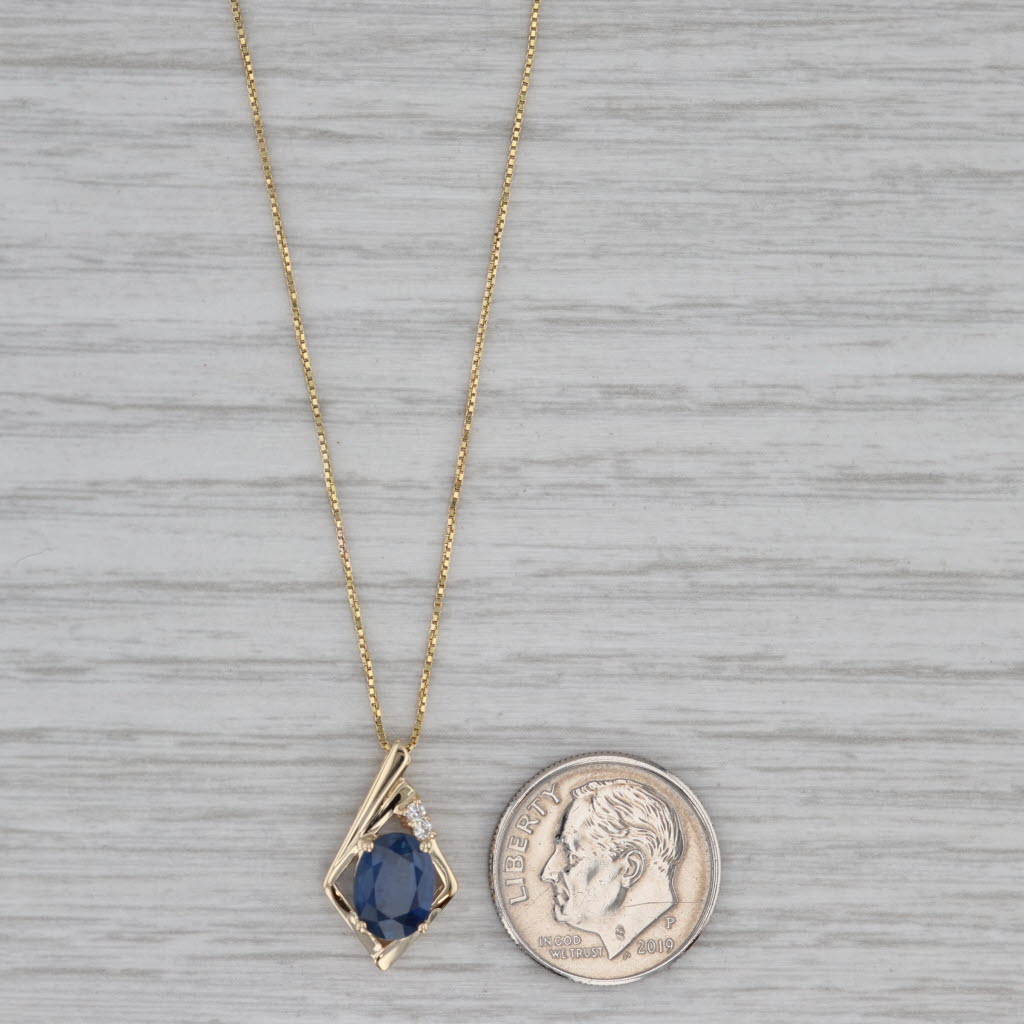 Gray 1.43ctw Blue Sapphire Diamond Pendant 14k Yellow Gold 18" Box Chain