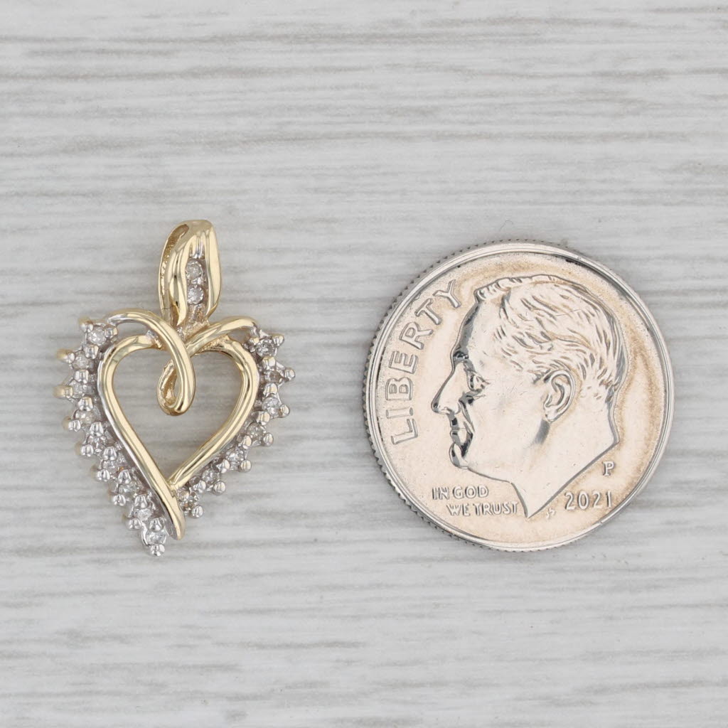 Gray Small Diamond Open Heart Pendant 10k Yellow Gold