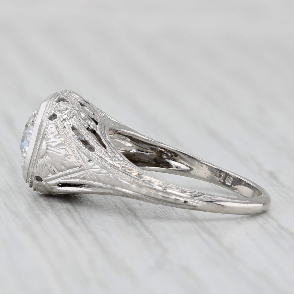 Light Gray Art Deco 1.08ct Old European Diamond Engagement Ring 18k Gold Floral Sz 5.25 GIA