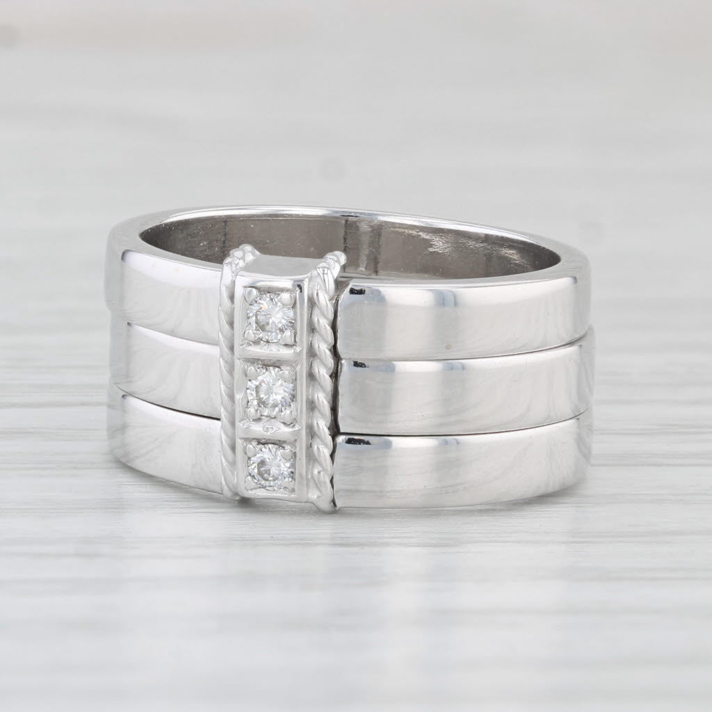 Diamond 3-Stone 3-Band Ring 18k White Gold Size 6 Penny Preville