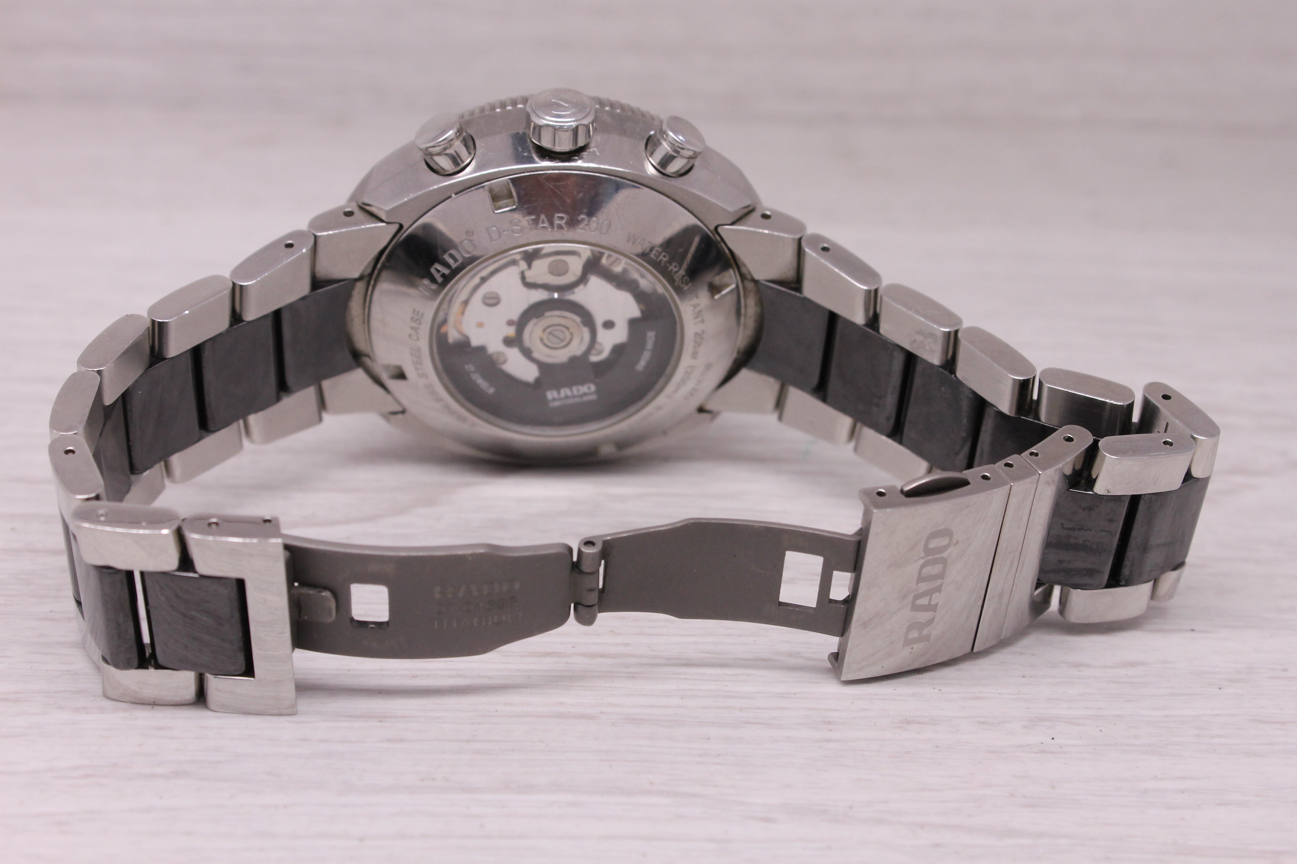 Rado D-Star 200 Mens 44mm Steel Ceramic Automatic Chronograph Watch Calibre RC1