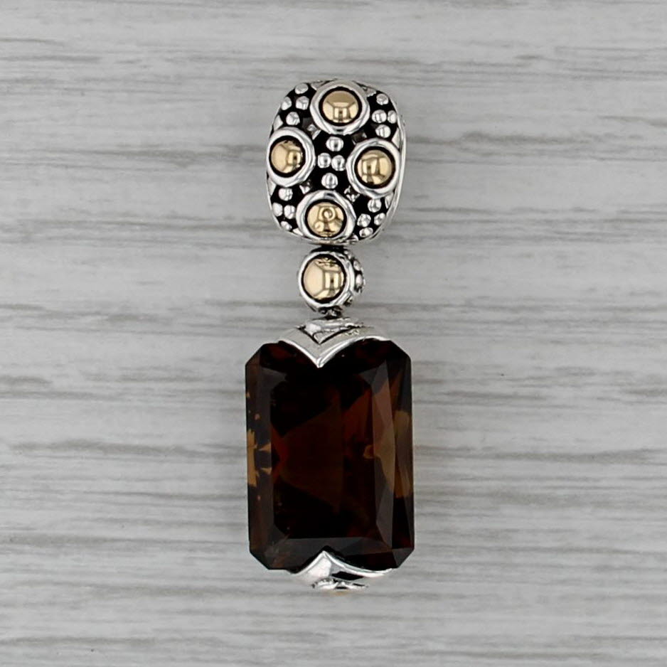 John Hardy Batu Sari Smoky Quartz Pendant Sterling Silver 18k Gold Statement