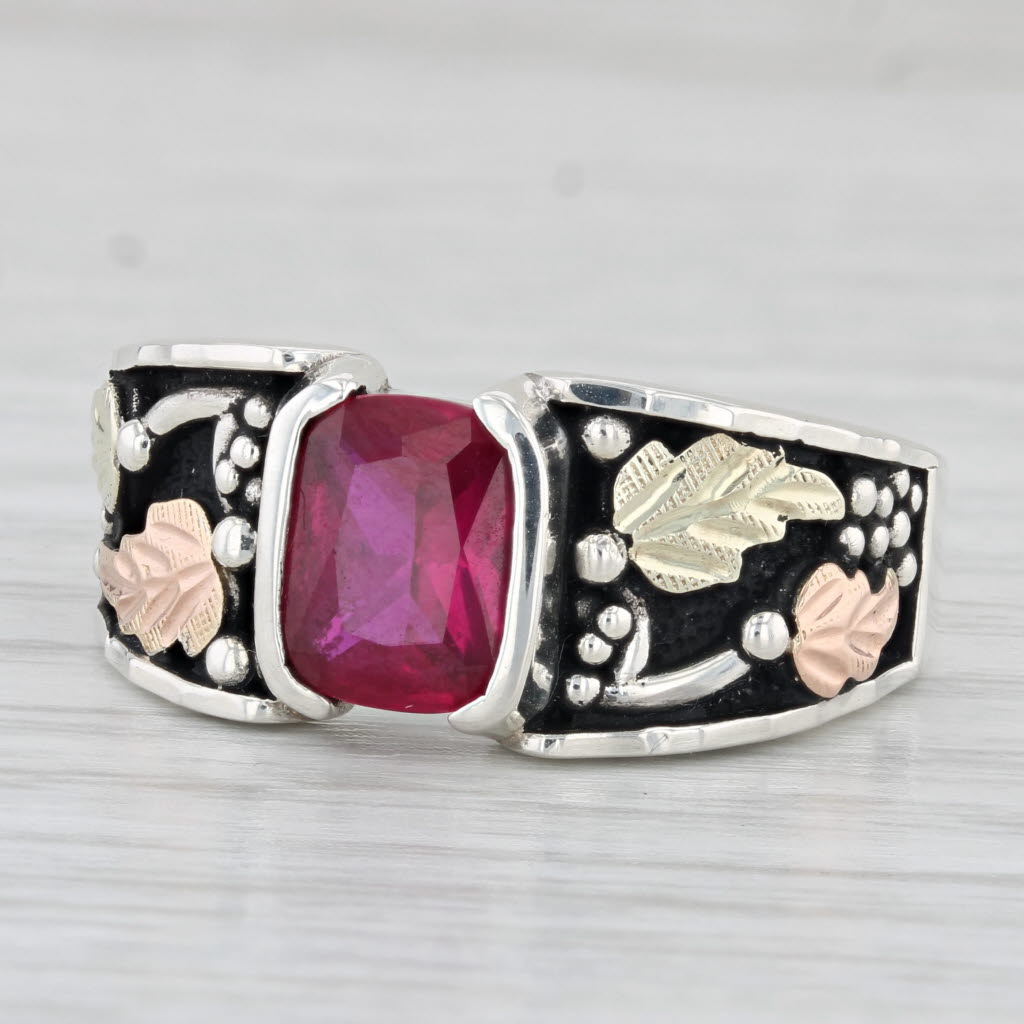 Light Gray Lab Created Ruby Leaf Ring Sterling Silver 12k Rushmore Black Hills Sz 11.25
