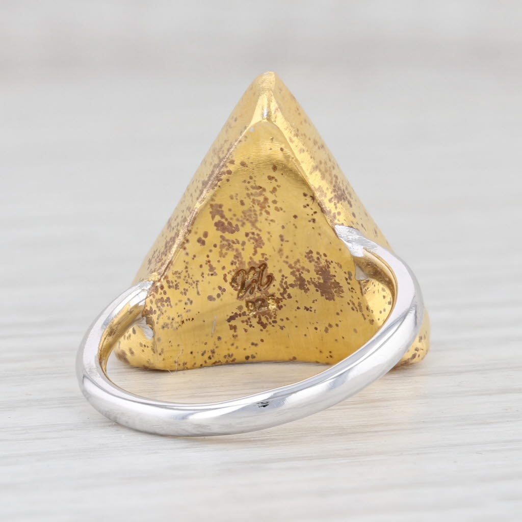 New Nina Nguyen Ring Bamboo Trio Sand Druzy Quartz Sterling Silver 22k Vermeil