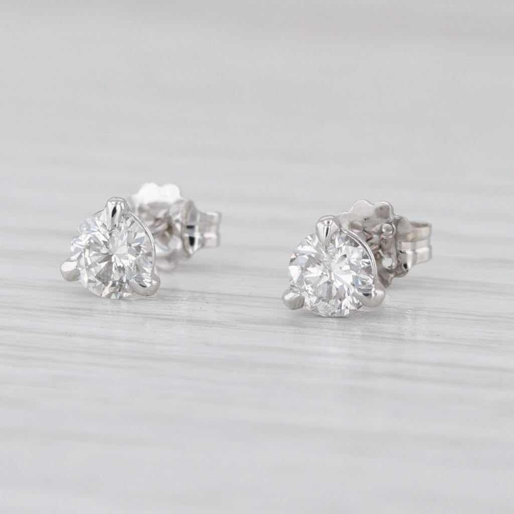 New 0.66ctw Round Diamond Solitaire Stud Earrings 14k White Gold Studs