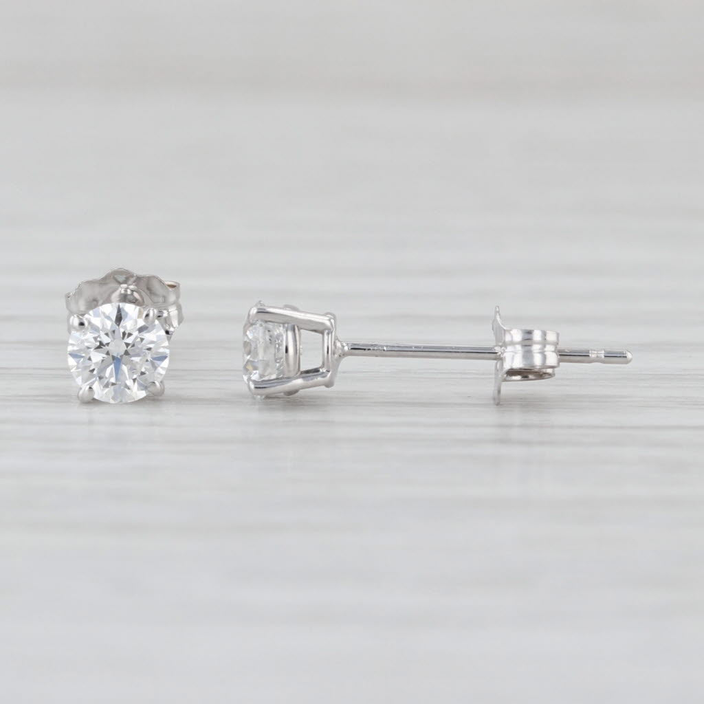 0.59ctw Round Diamond Stud Earrings 14k White Gold Solitaire Studs