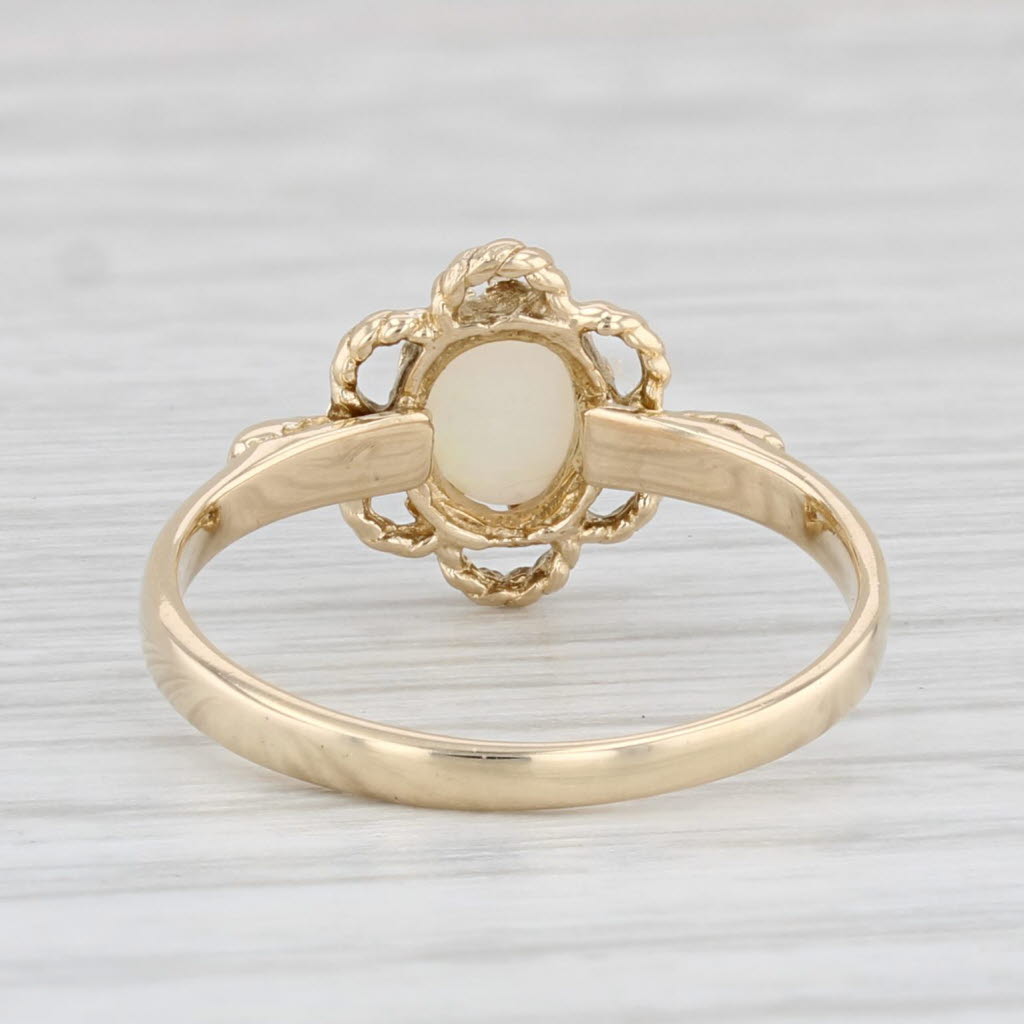 Light Gray Oval Opal Cabochon Solitaire Ring 14k Yellow Gold Size 5