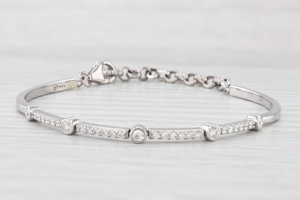 Light Gray 0.75ctw Diamond Bar Links Bracelet 14k White Gold Adjustable 6.5"-8.25"
