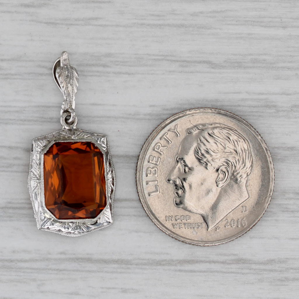 Gray Vintage Orange Glass Pendant 10k White Gold Small Drop