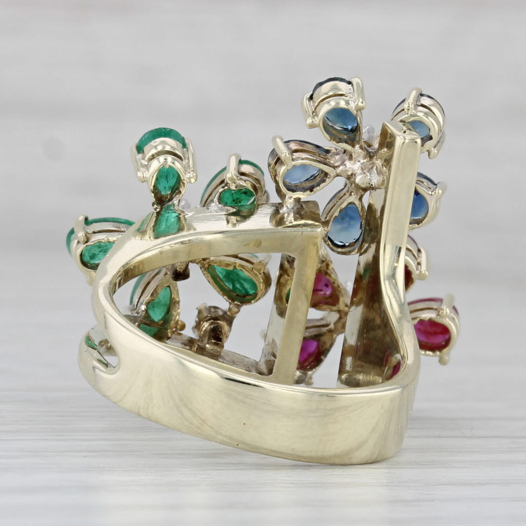 Gray 3.09ctw Gemstone Flower Ring 14k Gold Emerald Ruby Sapphire Diamond Size 6.5
