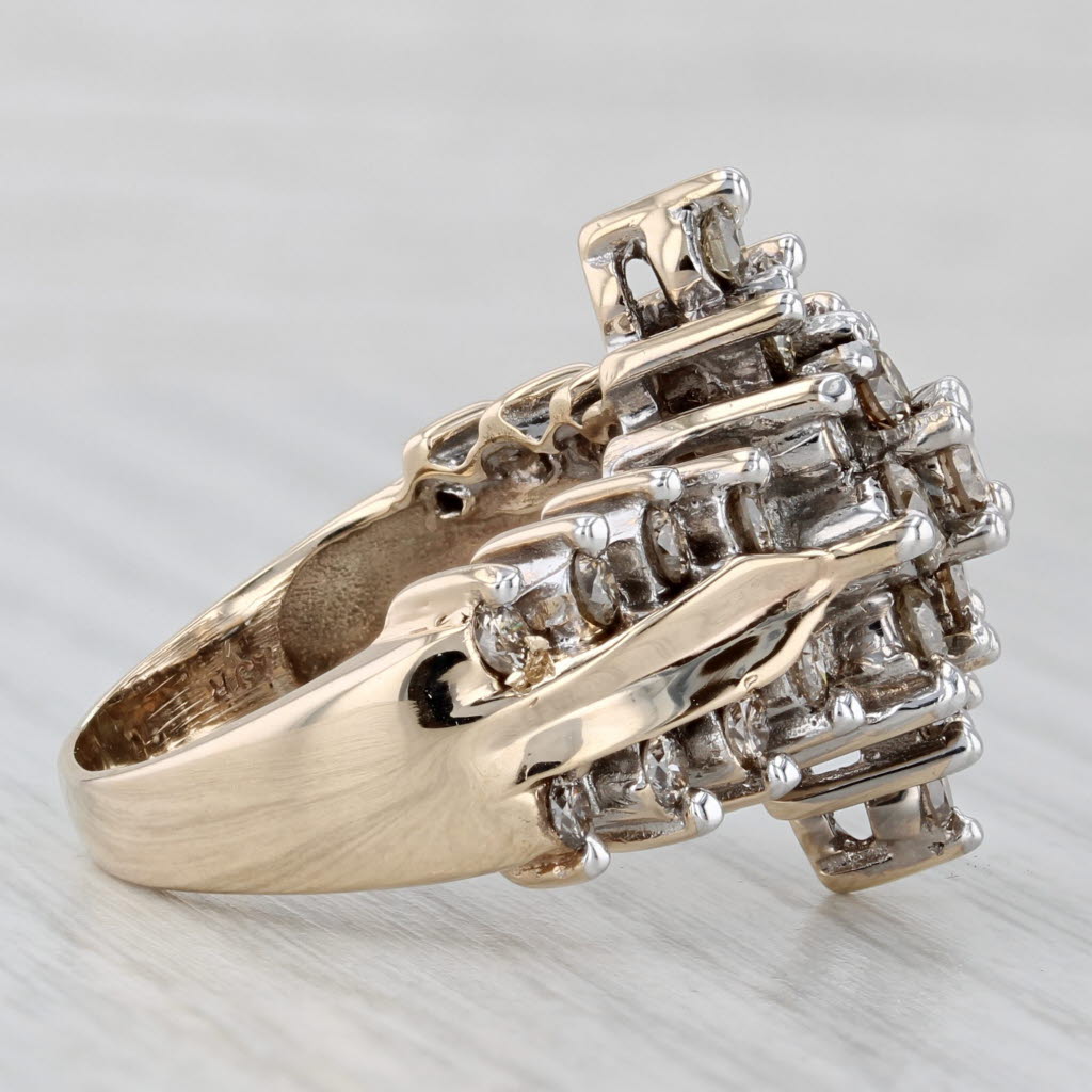 Gray 1.55ctw Champagne Diamond Cluster Ring 10k Yellow Gold Size 8.25 Cocktail