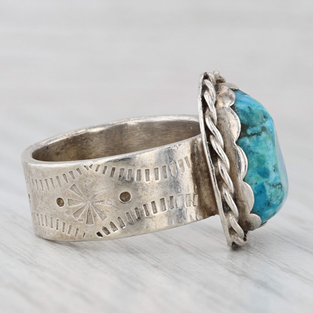 Turquoise Cabochon Ring Sterling Silver Vintage Native American Signed Sz 8