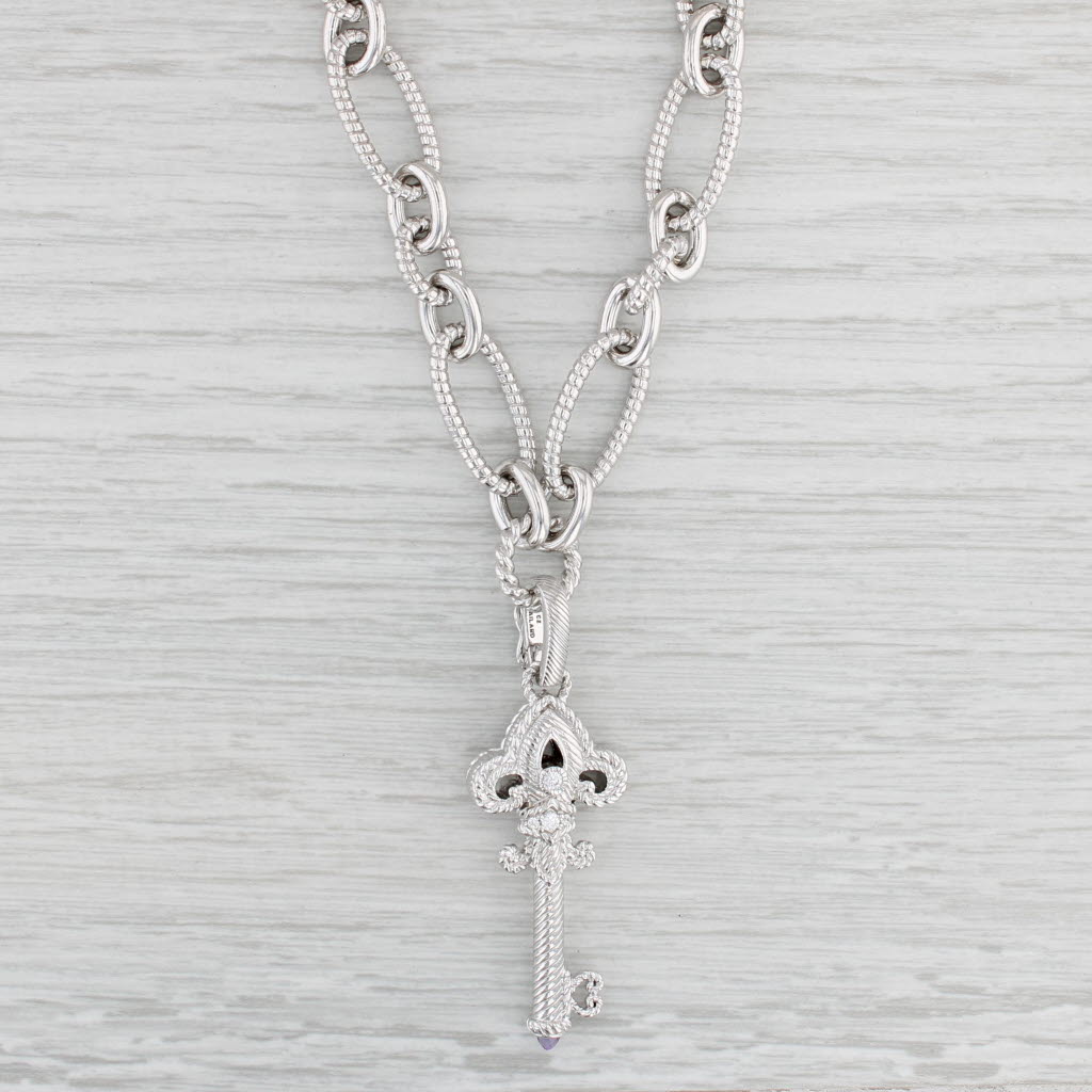 Light Gray Pink Cubic Zirconia Key Pendant Necklace Sterling Silver Judith Ripka 17.5"