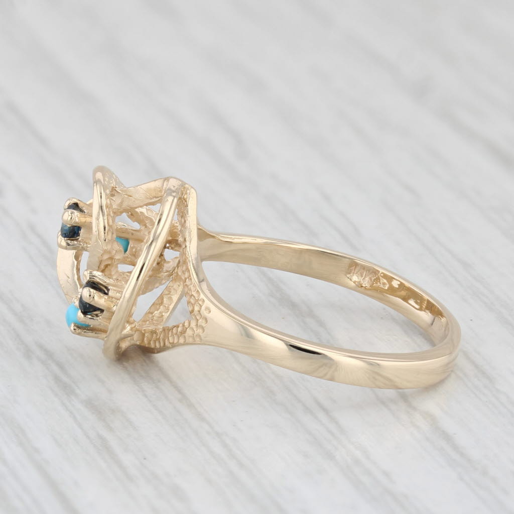 Light Gray Blue Sapphire Turquoise Ring 14k Yellow Gold Size 6 Orbit Knot