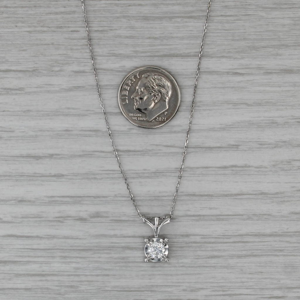 Vintage Jabel Diamond Solitaire Pendant Necklace 14k White Gold 16" 18"