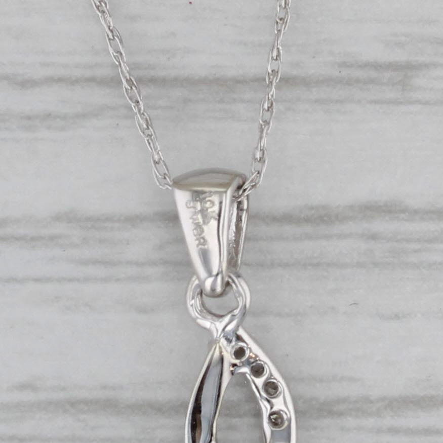 Gray Diamond Twist Drop Pendant 10k White Gold 18" Rope Chain