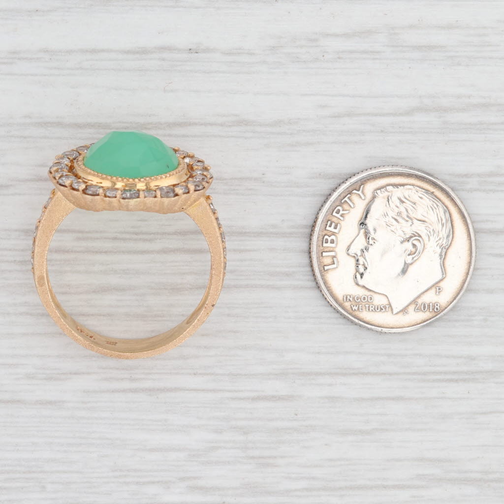 New Nina Wynn Green Chrysoprase Diamond Halo Ring 18k Gold Size 7