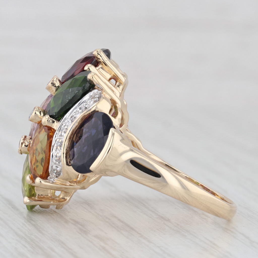 Light Gray 11.86ctw Gemstone Cluster Cocktail Ring 14k Gold Size 9.25 Garnet Peridot Topaz