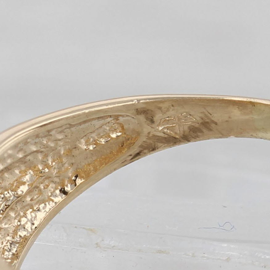 Light Gray Layered Stacked Band 0.10ctw Diamond Bamboo Ring 14k Yellow Gold Size 5.75