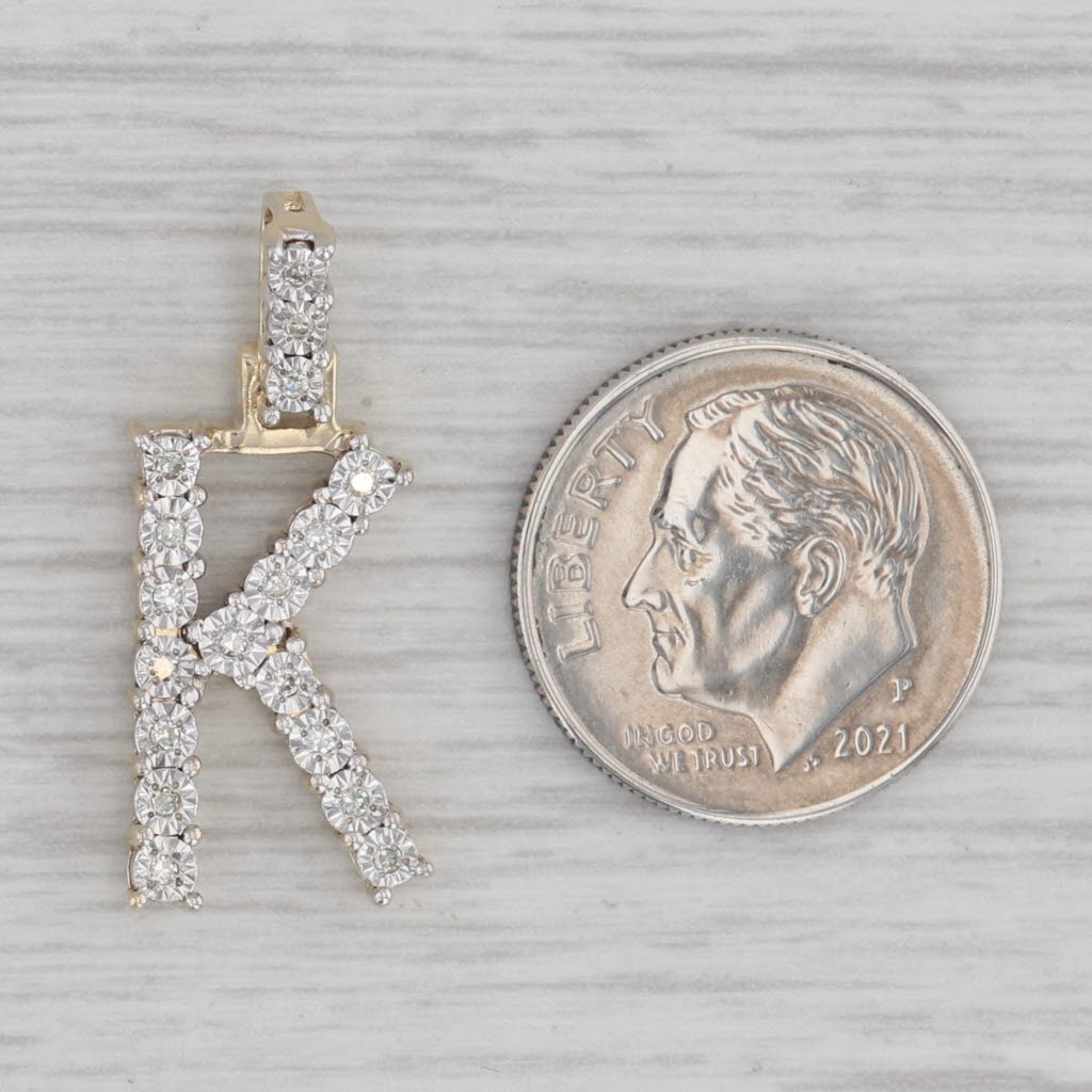 Gray Diamond Letter Initial "K" Pendant 10k Yellow Gold