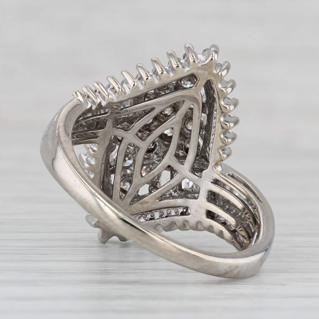 Gray 1ctw Diamond Cluster Bypass Ring 10k White Gold Size 7.25