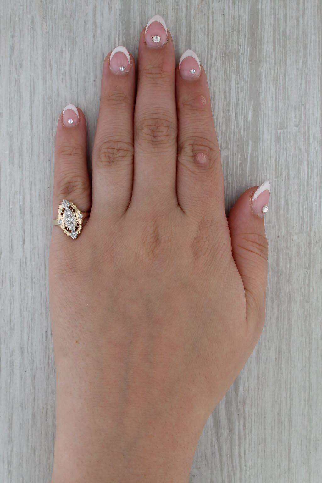 Vintage Diamond Ring 14k Yellow White Gold Size 6 Filigree