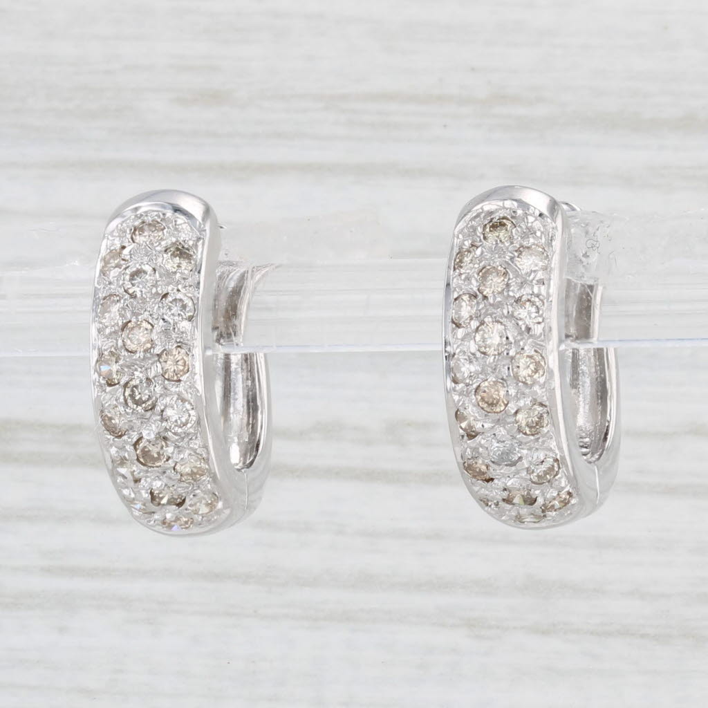 Light Gray 0.55ctw Diamond Hoop Huggie Earrings 14k White Gold Hinged Snap Top
