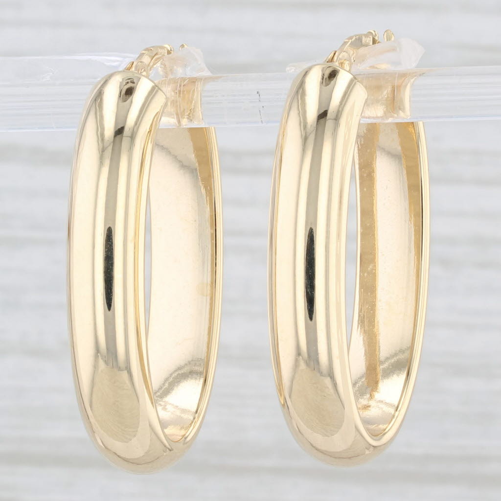 Light Gray New Oval Hoop Earrings 14k Yellow Gold Pierced Snap Top Hoops