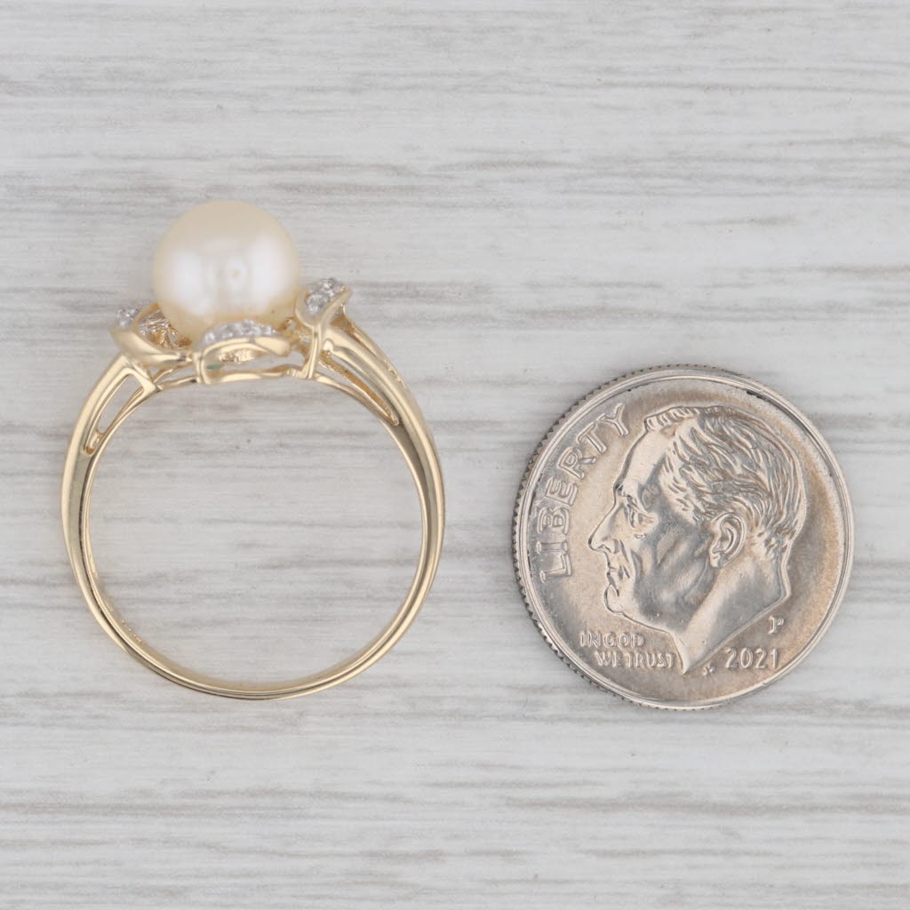 Gray Cultured Pearl Diamond Ring 14k Yellow Gold Size 6.75