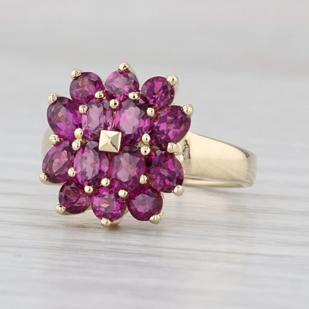 2.40ctw Garnet Cluster Flower Ring 14k Yellow Gold Size 6