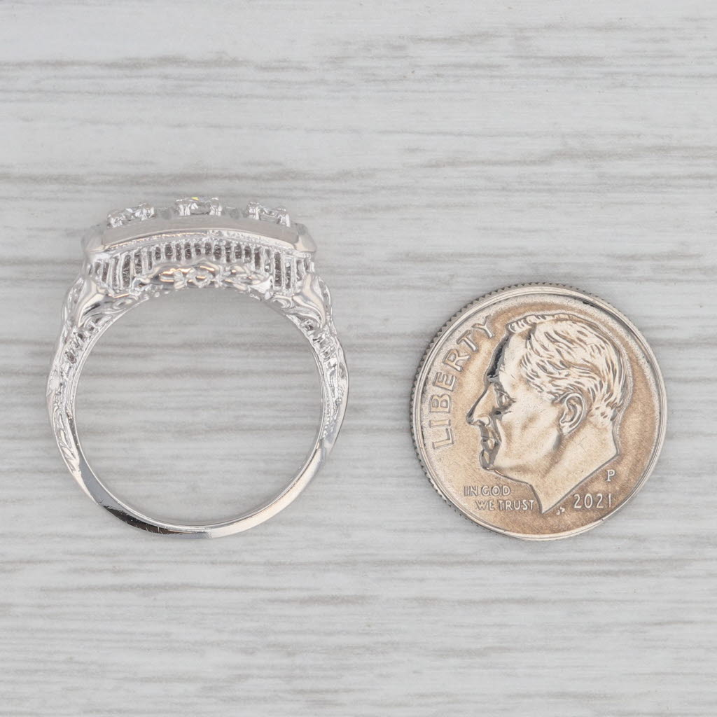 Gray Art Deco 0.19ctw Diamond Ring 14k White Gold Floral Filigree Wedding Band