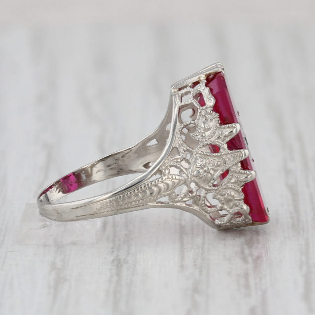 3.56ctw Vintage Ostby Barton Lab Created Ruby Signet Ring Diamond 14k Gold Sz 4