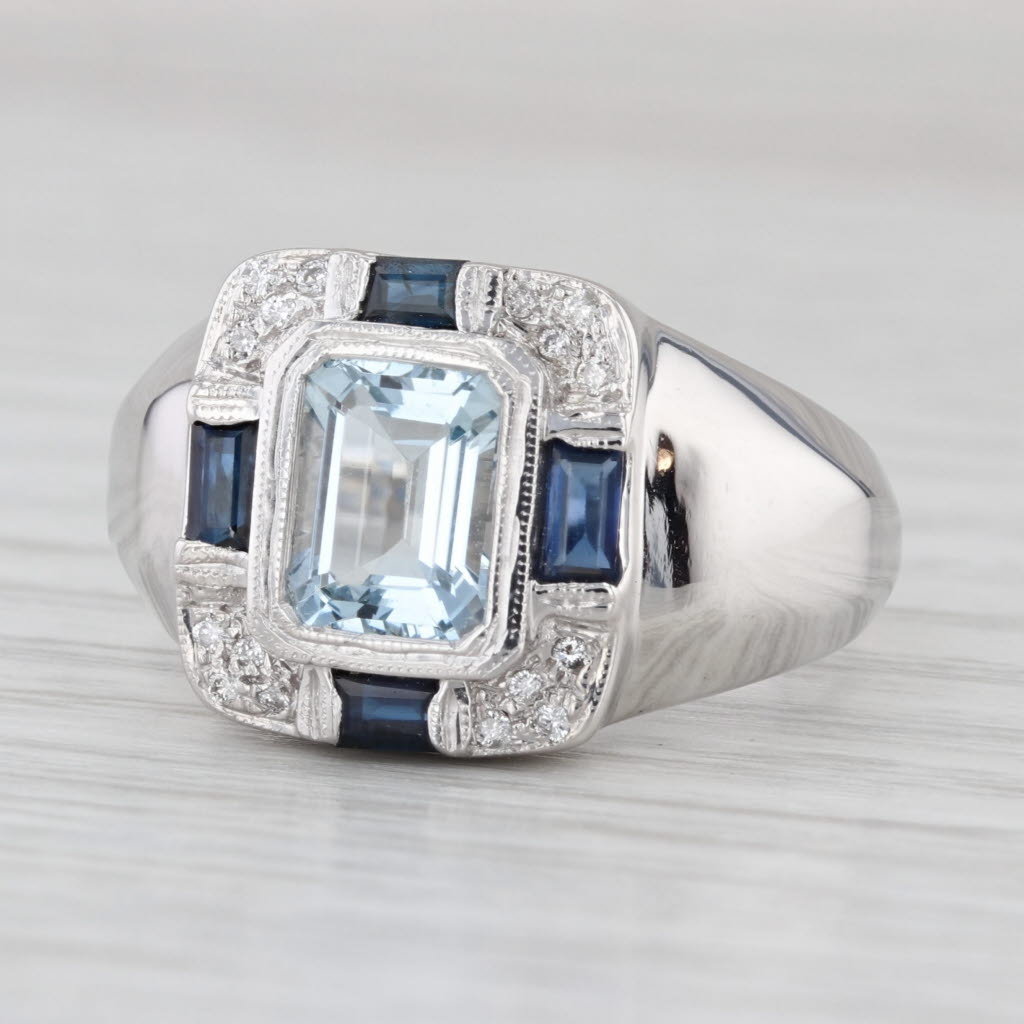 1.87ctw Aquamarine Sapphire Diamond Ring 14k White Gold Size 9