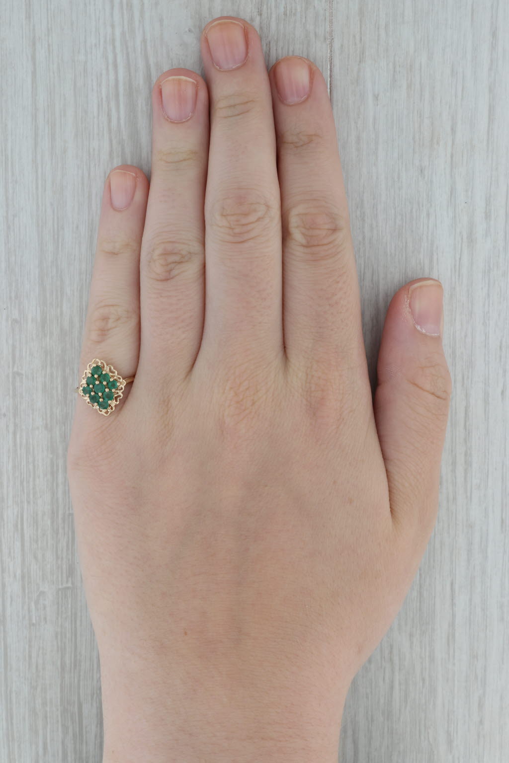 Dark Gray 0.65ctw Emerald Cluster Ring 10k Yellow Gold Heart Halo Size 7