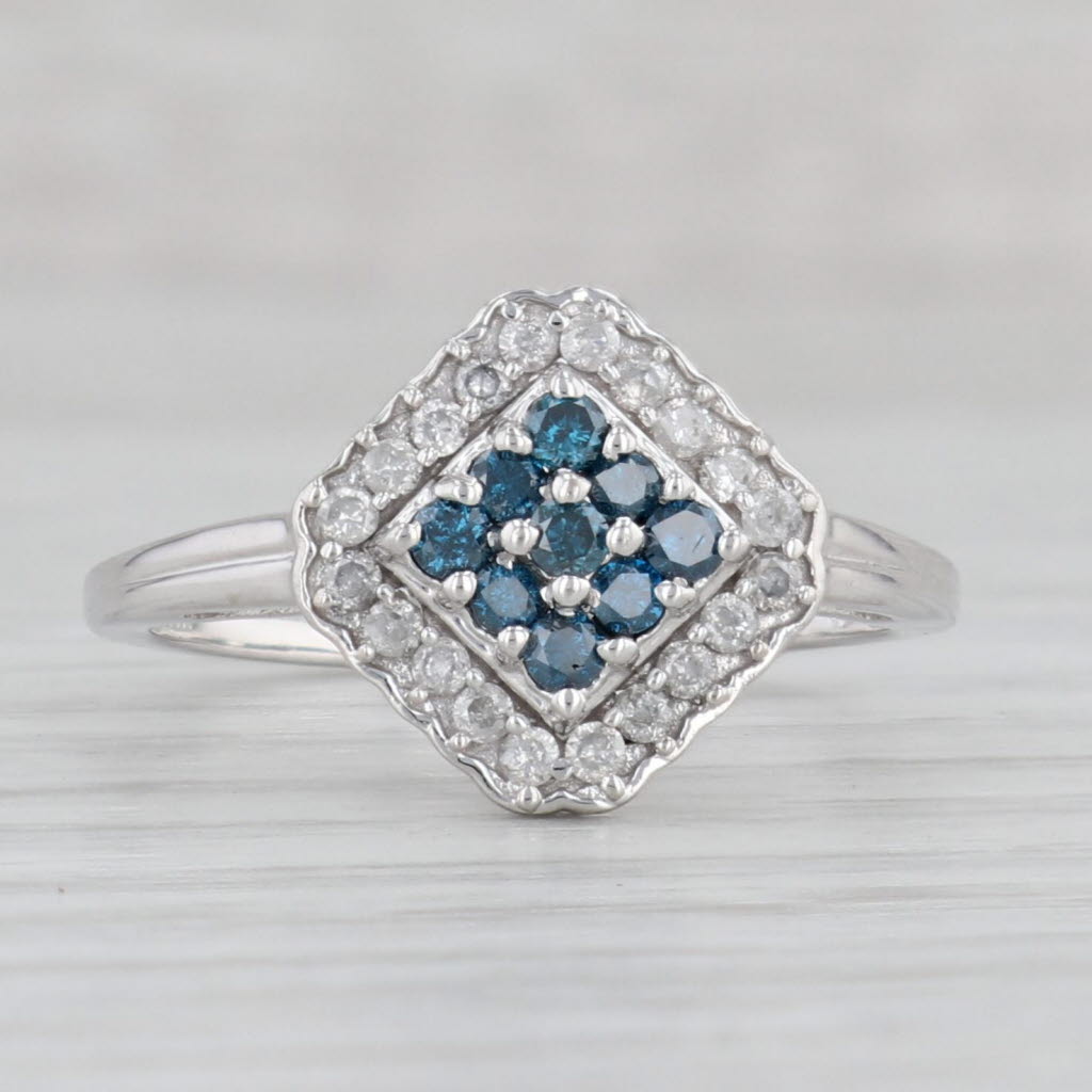 Gray 0.51ctw Blue White Diamond Halo Ring 10k White Gold Size 8