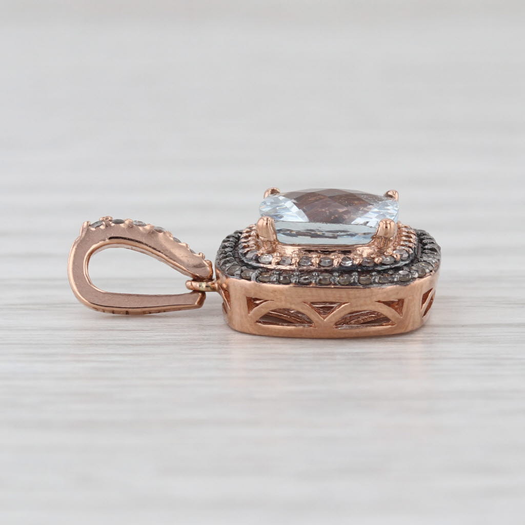 Effy 2.57ctw Aquamarine Champagne White Diamond Halo Pendant 14k Rose Gold Drop