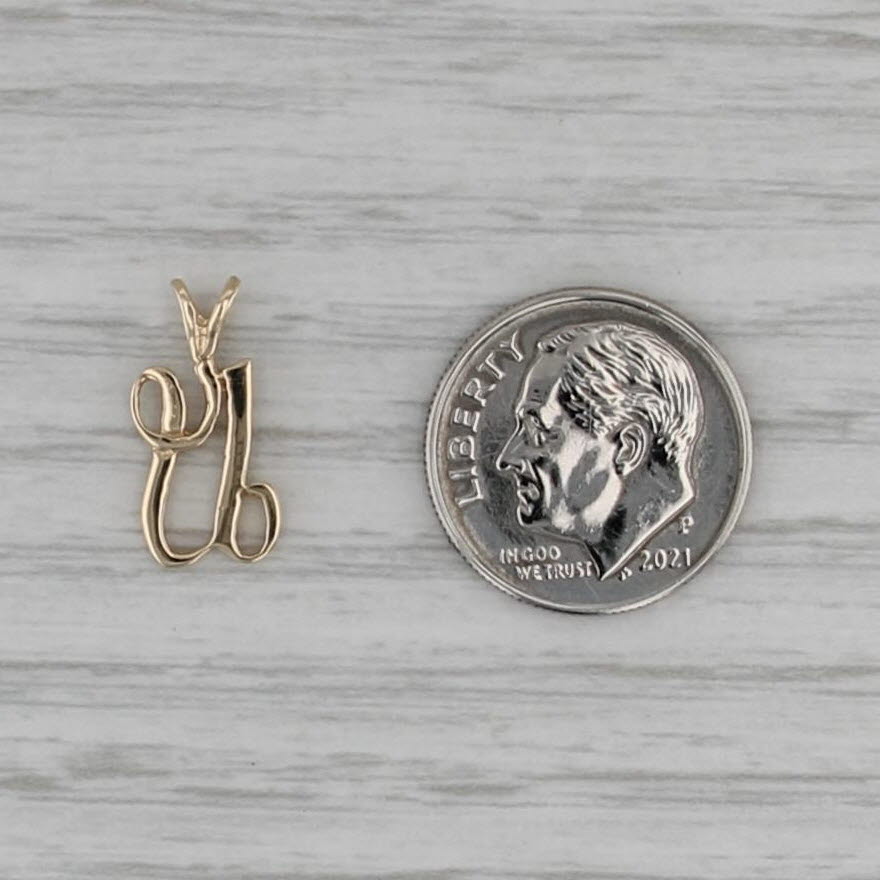 Scripted Letter U Pendant 14k Yellow Gold Small Initial Drop