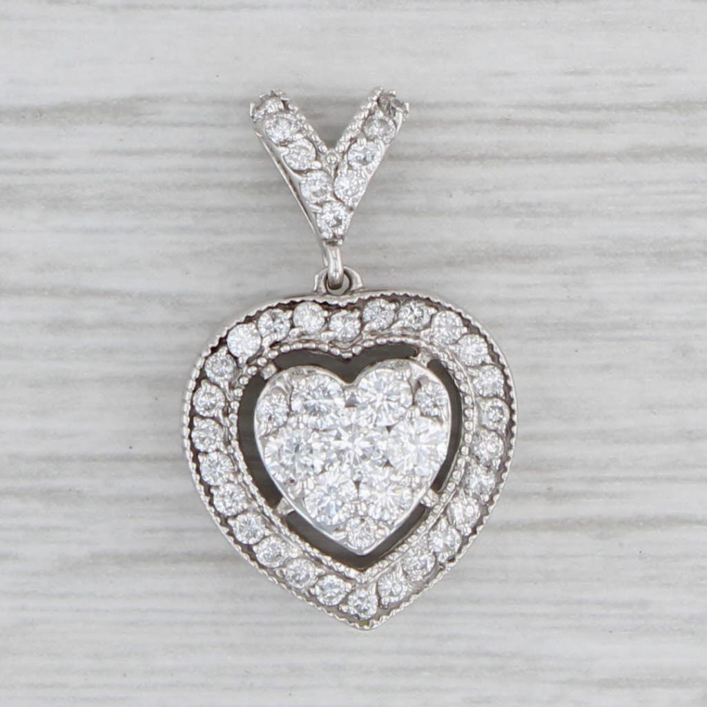 Gray 0.50ctw Diamond Heart Pendant 14k White Gold Openwork Drop