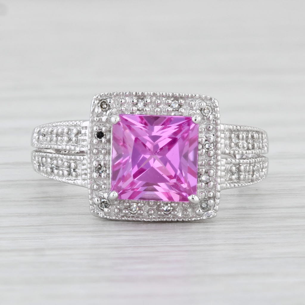 Light Gray 2.63ctw Lab Created Pink Sapphire Diamond Ring 10k White Gold Size 6.5