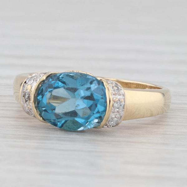 2.80ctw Oval Blue Topaz Diamond Ring 10k Yellow Gold Size 6.25
