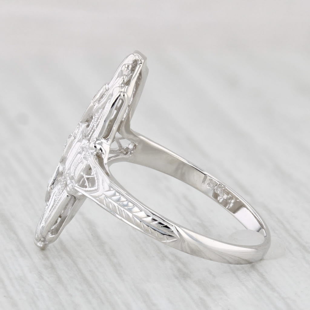 Light Gray Antique Diamond Filigree Ring 18k White Gold Size 6