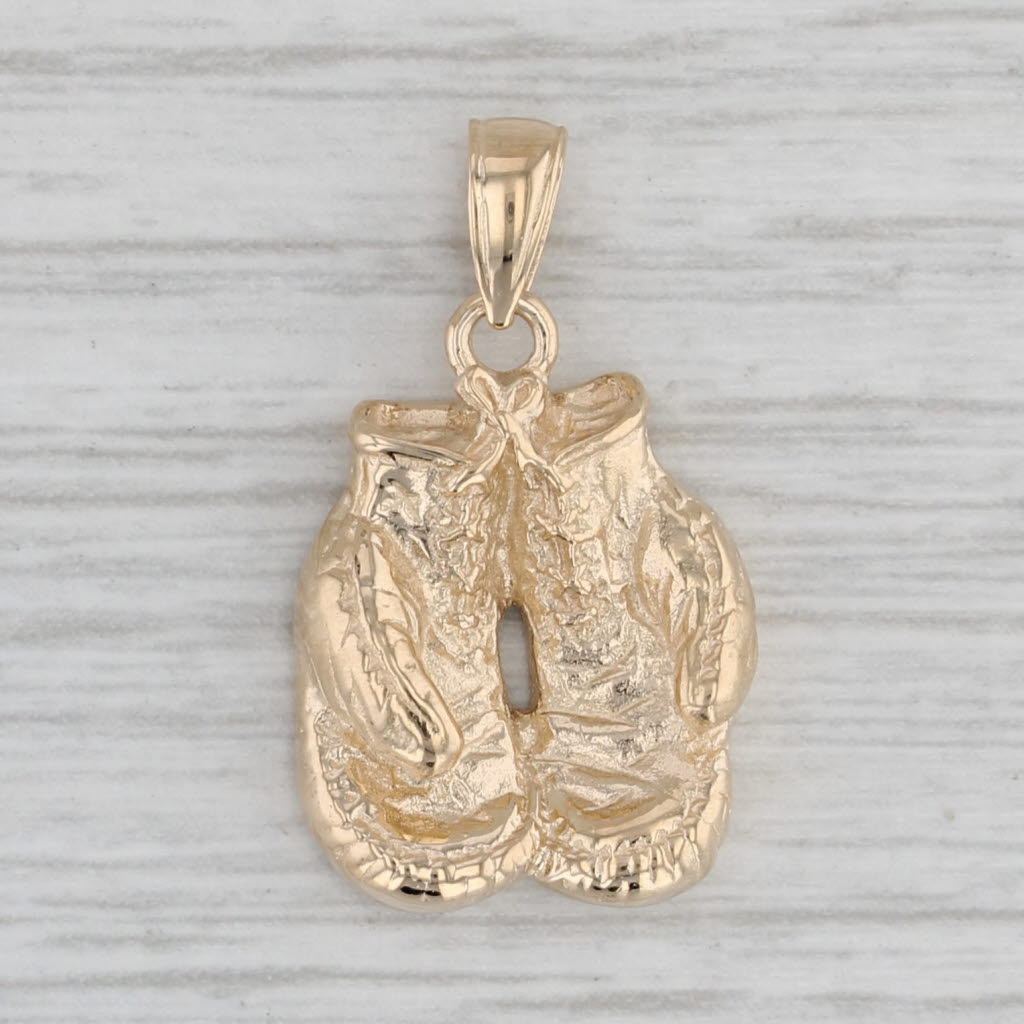 Gray Boxing Gloves Charm 14k Yellow Gold 3D Pendant