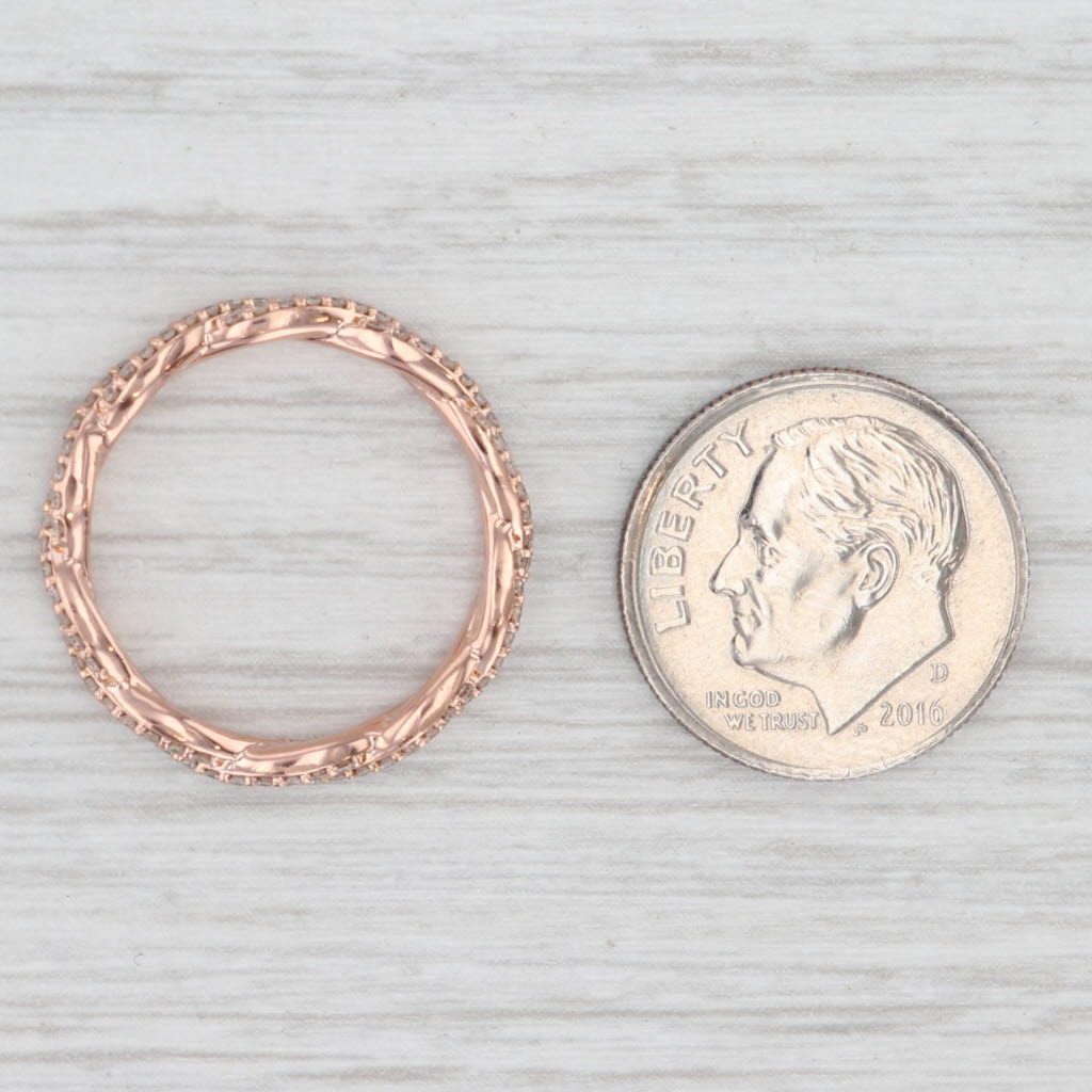 Light Gray 0.50ctw Diamond Woven Band 14k Rose Gold Stackable Wedding Ring Art Carved
