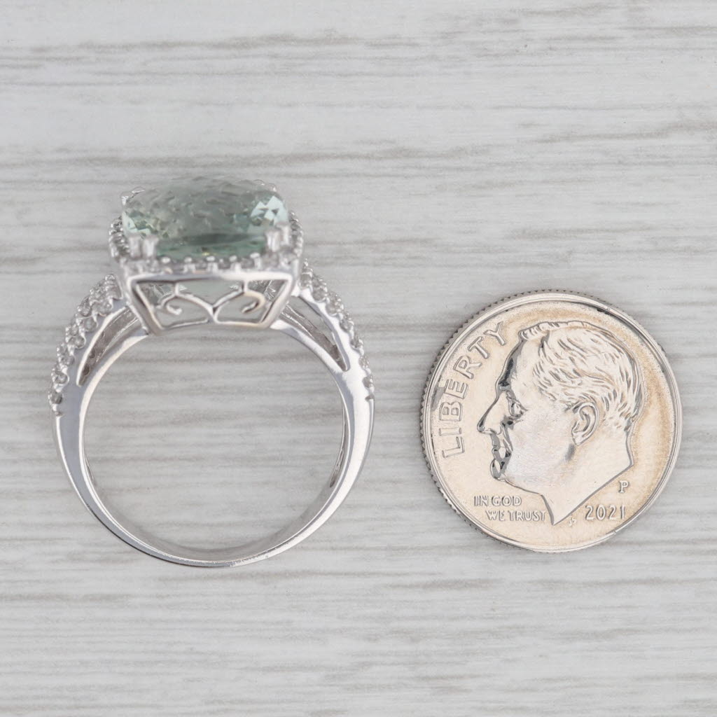 Gray 7.37ctw Prasiolite Green Amethyst Diamond Halo Ring 14k White Gold Size 7.25