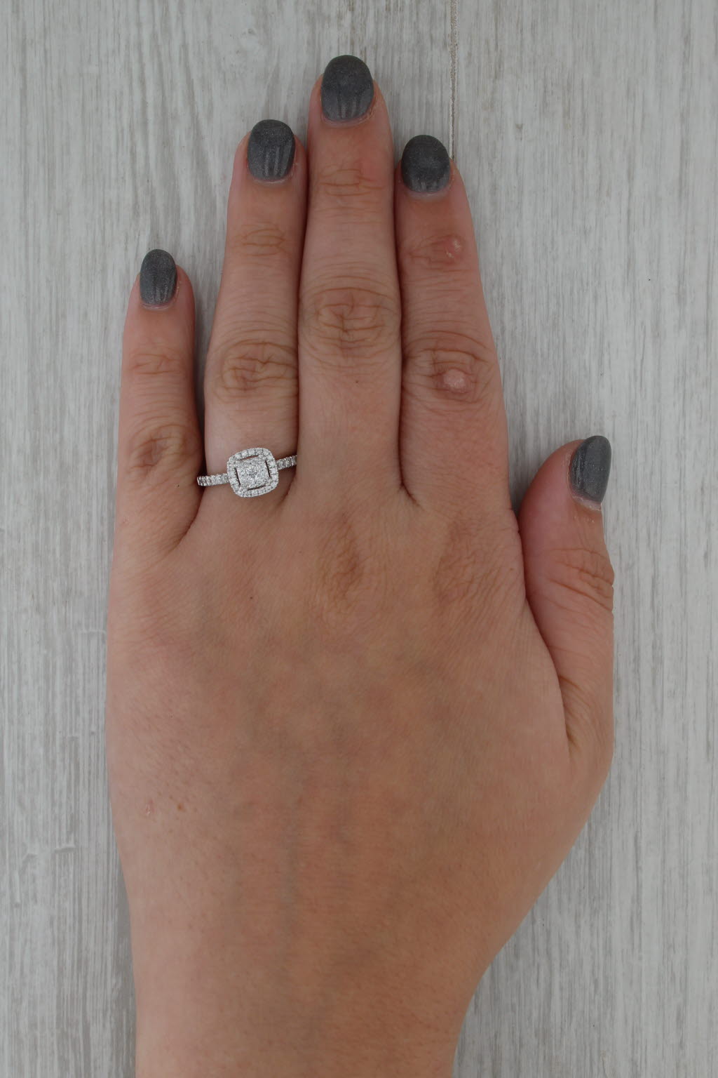0.39ctw Diamond Halo Engagement Ring 14k White Gold Size 7 Cathedral Band