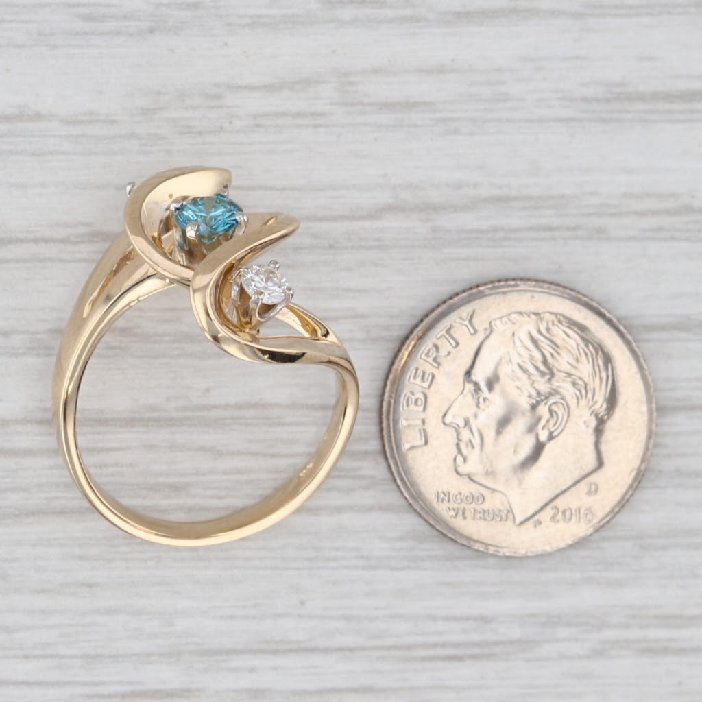 Light Gray 0.45ctw Blue White Diamond 3 Stone Bypass Ring 14k Yellow Gold Size 6.25