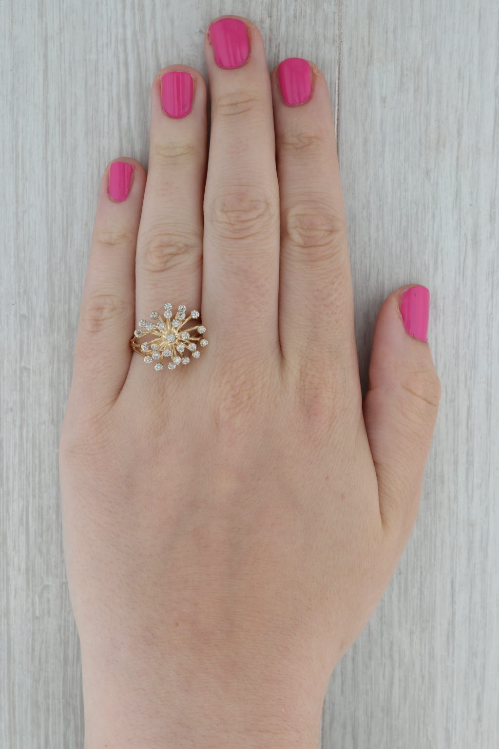 Dark Gray Diamond Cluster Spray Ring 14k Yellow Gold Size 9.25 Cocktail