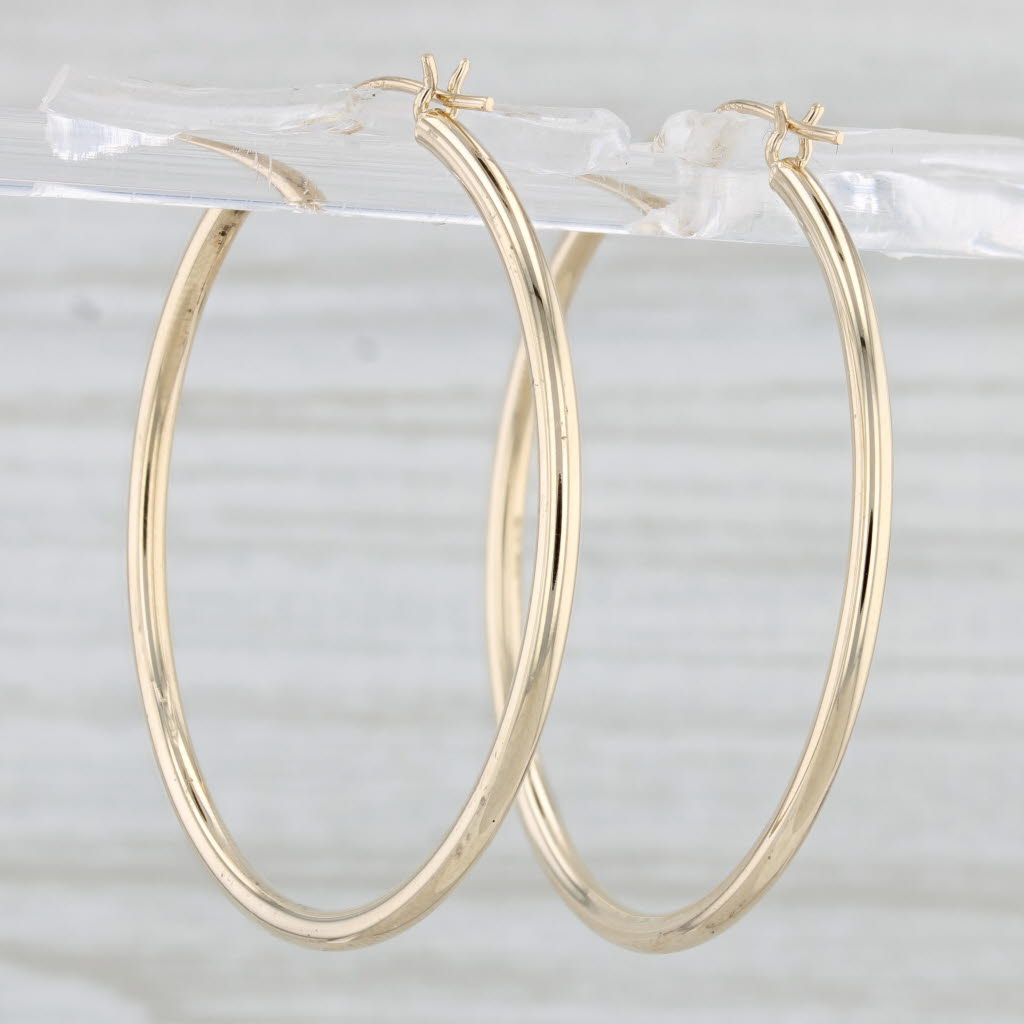 Light Gray Round Hoop Earrings 14k Yellow Gold Snap Top Pierced Hoops