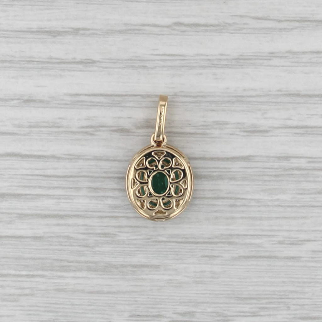 1.79ctw Oval Emerald Diamond Double Halo Pendant 14k Yellow Gold